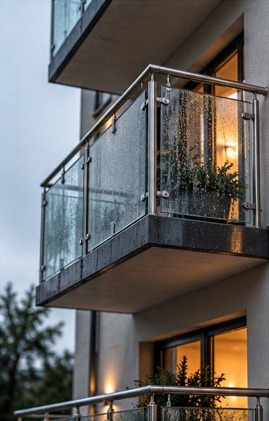 Balkon mit Glasgeländer und Handlauf aus Edelstahl