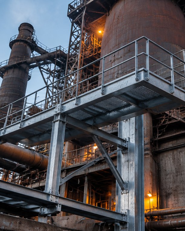 Pomost z balustradą ze stali ocynkowanej przy instalacji przemysłowej